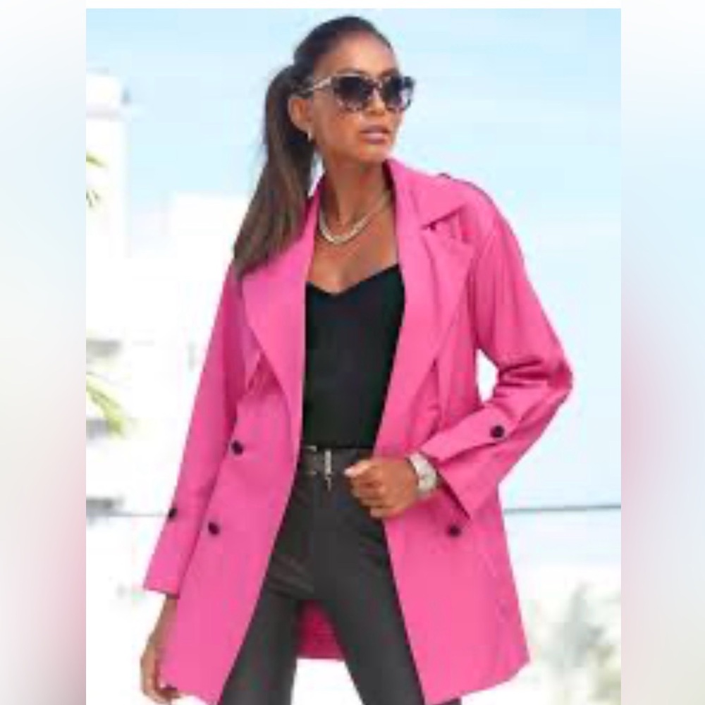 Lascana Hot Pink Double-Breasted Trench Coat - sz 10